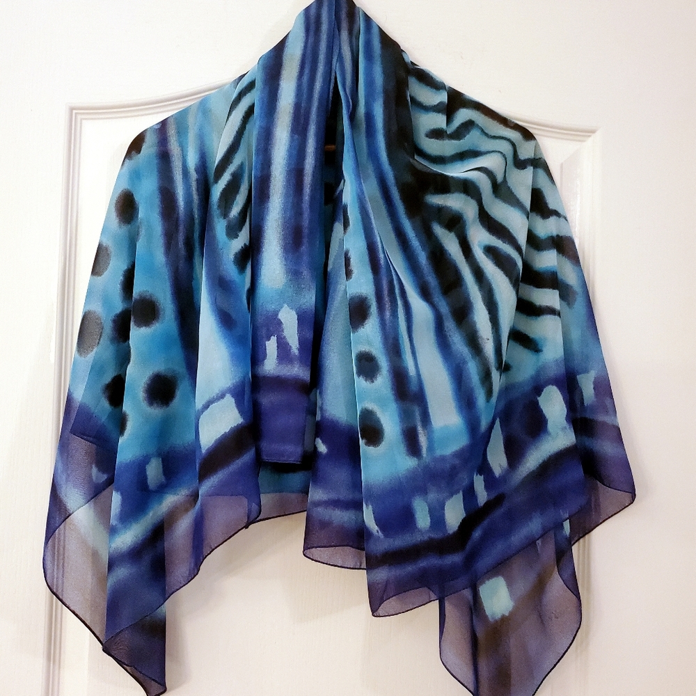 Blue Black Italian polyester scarf 48" X 60" NWOT